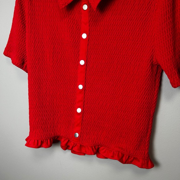 Loft candle Apple red super stretchy gold button collars shirt large - Picture 4 of 5